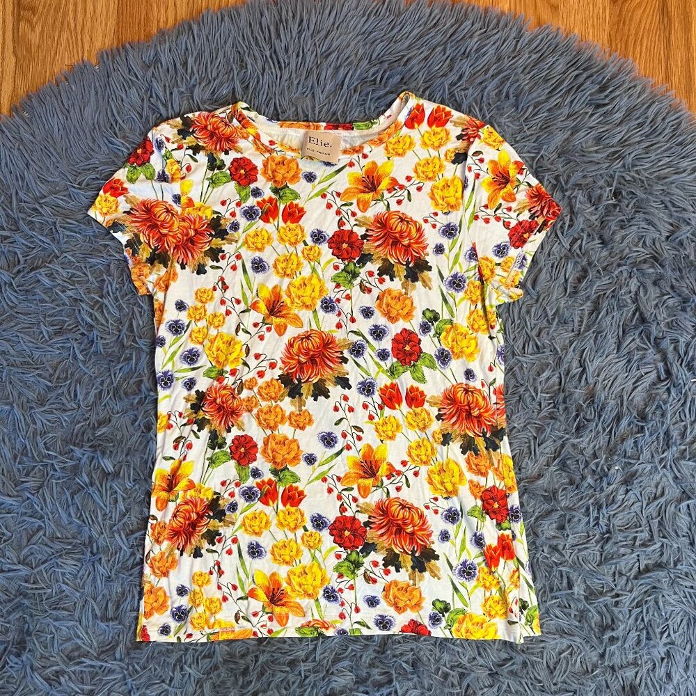 Ellie Tahari Vivid Floral Print T-Shirt S